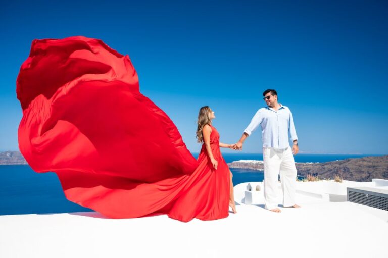 Santorini: Proffessional Flying Dress Photoshoot