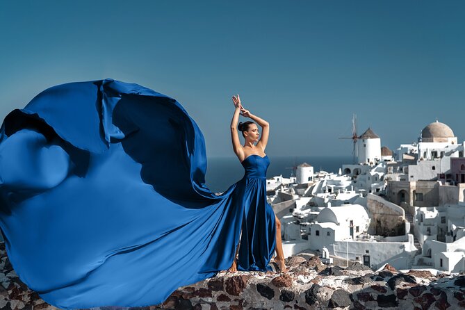 Flying Dress Photoshoot in Santorini: Express Package - Photographers Pose