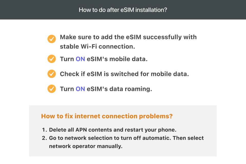 Japan: Esim Roaming Data Plan (0.5-2gb/ Day) - Esim Service Features