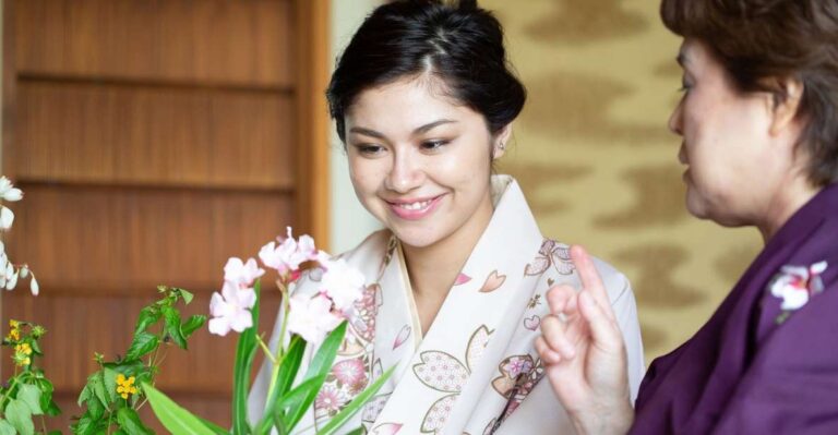 Flower Arrangement Experience With Simple Kimono in Okinawa