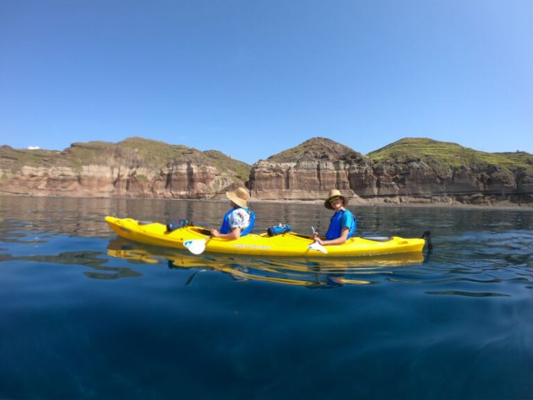 Santorini: Sea Caves Kayak Trip With Snorkeling and Picnic