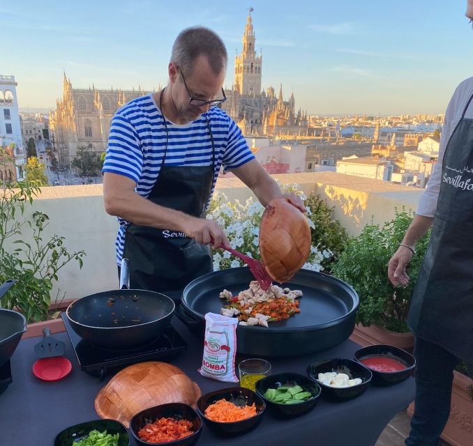 Seville: Highlights Rooftop Tour & Paella Cooking Class - Activity Description