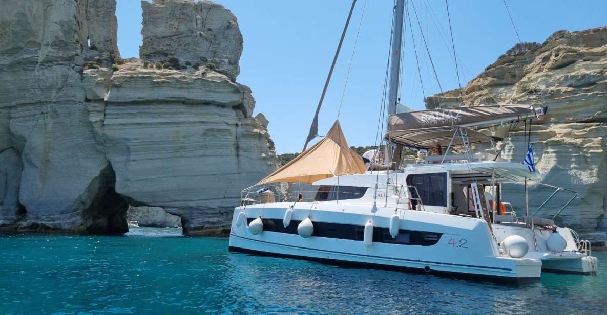 Milos: Kleftiko & Poliegos Catamaran Trip With Meal & Drinks - Itinerary Overview