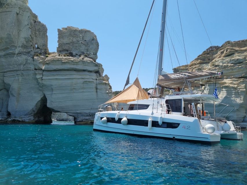 Milos: Kleftiko & Poliegos Catamaran Trip With Meal & Drinks - Key Points