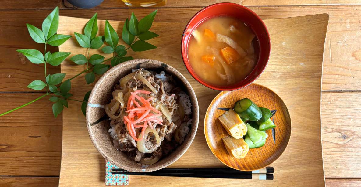 The Ubiquitous Japanese Beef Rice Bowlgyudon With Side Dishe - Ingredients and Preparation of Gyudon