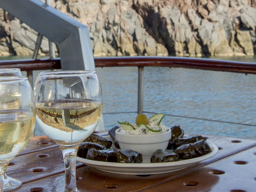 Santorini: Traditional Wooden Boat Tour With Meal and Wine - Key Points